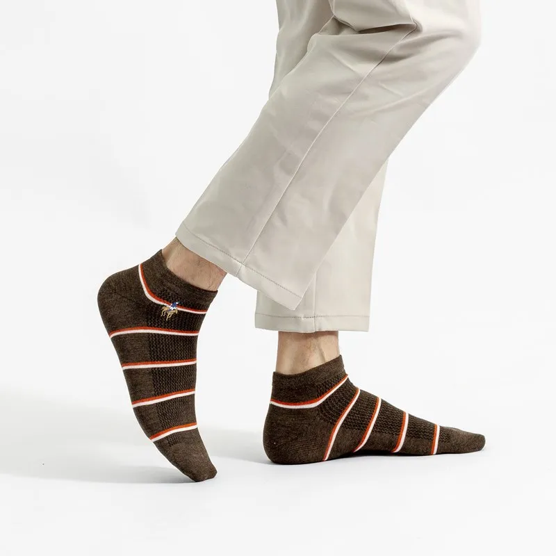 Pierpolo spring leisure invisible socks sports combed cotton short socks men's Embroidery men's boat socks wholesale