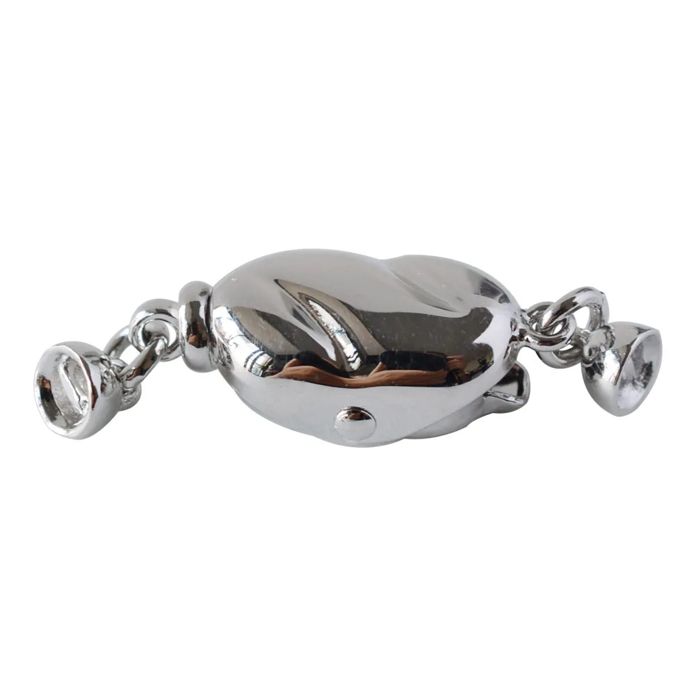 

.925 Solid Sterling Silver Pillow Oval Push Button Clasp for Pearl Necklace Bracelet , with end caps, DIY Accessories