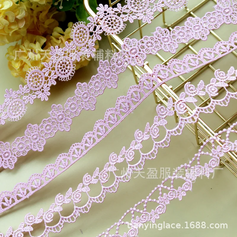 

3Yards Pink Floral Venise Lace Trim for Garment Curtain Decorcation High Quality Venice Lace Fabrics
