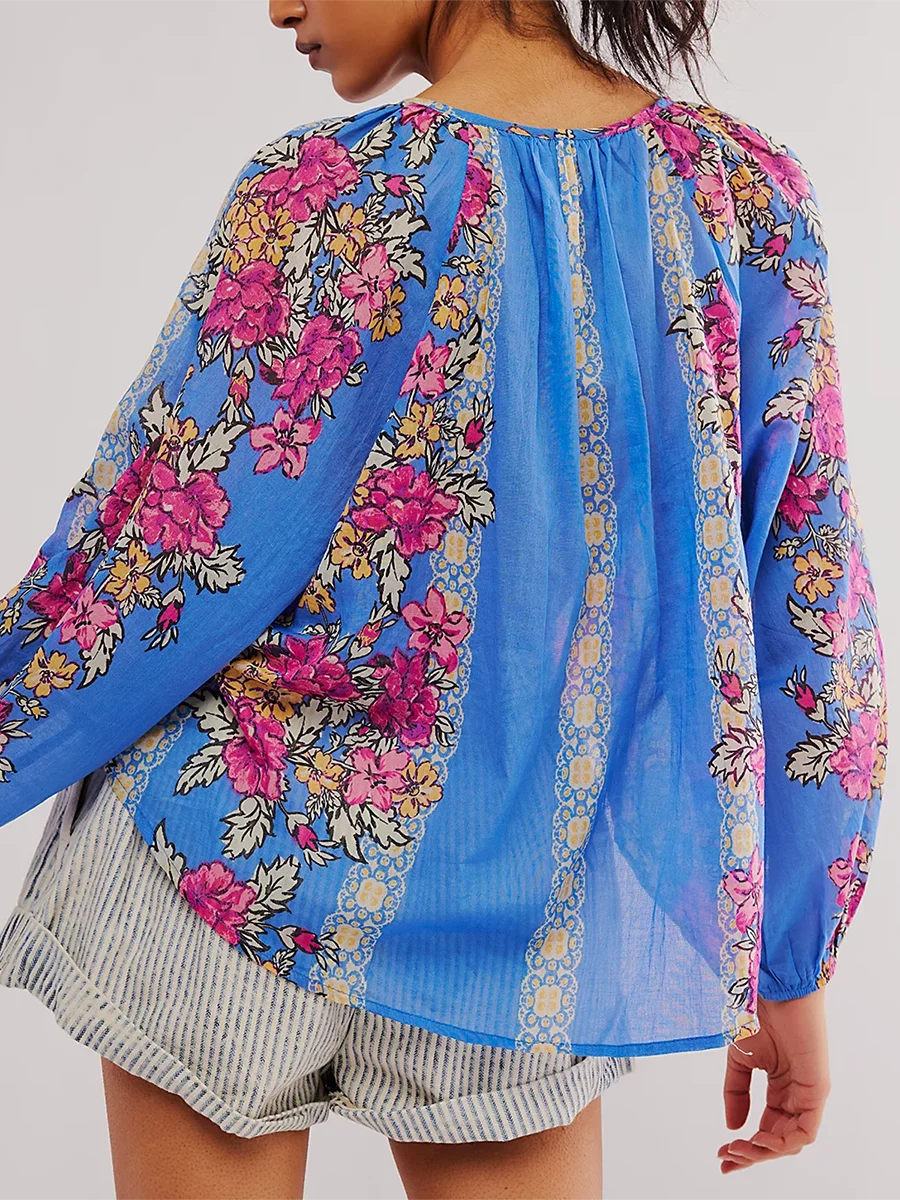 Женские осенние повседневные топы в стиле бохо с длинным рукавом и глубоким