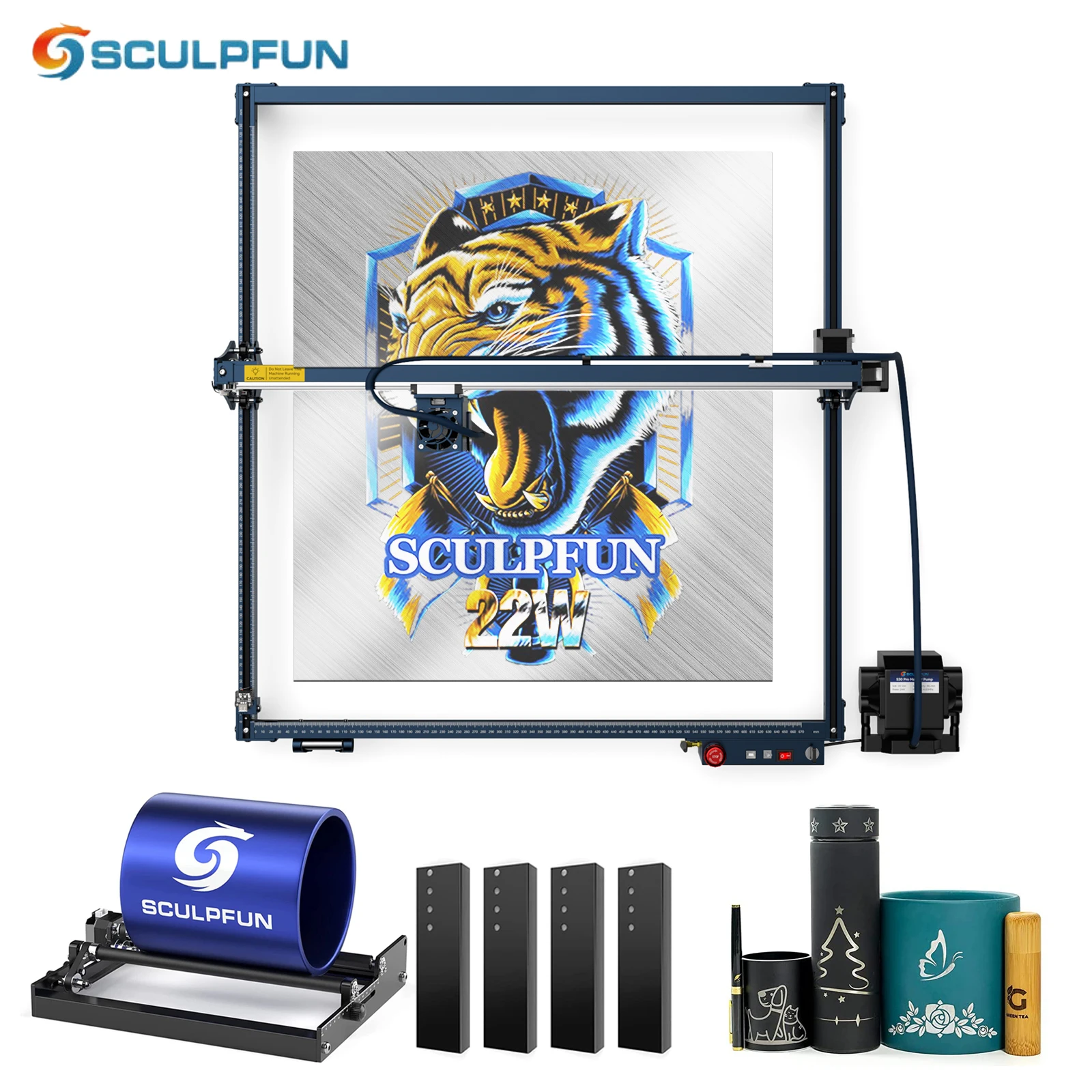 SCULPFUN S30 Ultra-22W Laser Engraving Machine 600x600mm Engraving Area with Automatic Air Assist Replaceable Lens protection