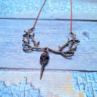 gothic crow raven skull necklace witch jewelry goth bird wiccan pagan copper