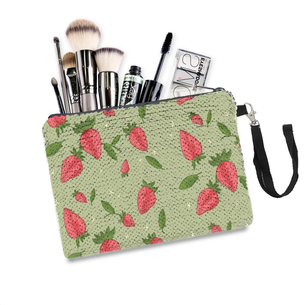 

Strawberries Sequins Makeup Bag Cottagecore Rural Aesthetic Women Girl Glitter Portable Cosmetic Bag Pouchs Travel Storage