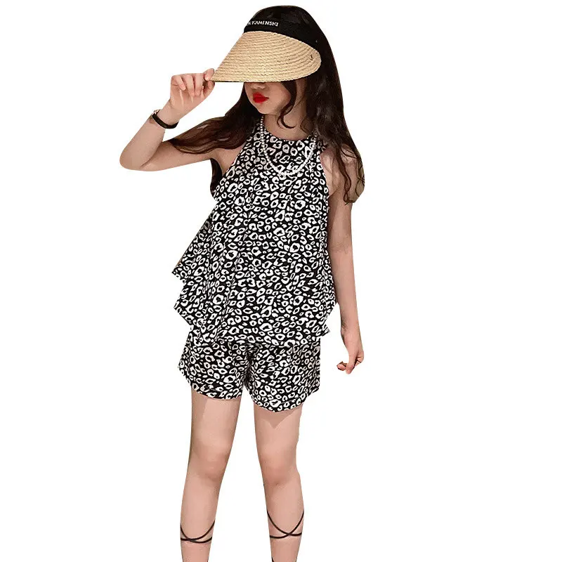 

Baby Girls Fashion Leopard Print Clothing Sets New Arrivals Korea Summer Sleeveless Tops + Shorts Streetwear Cool Girl 4-13 Ages