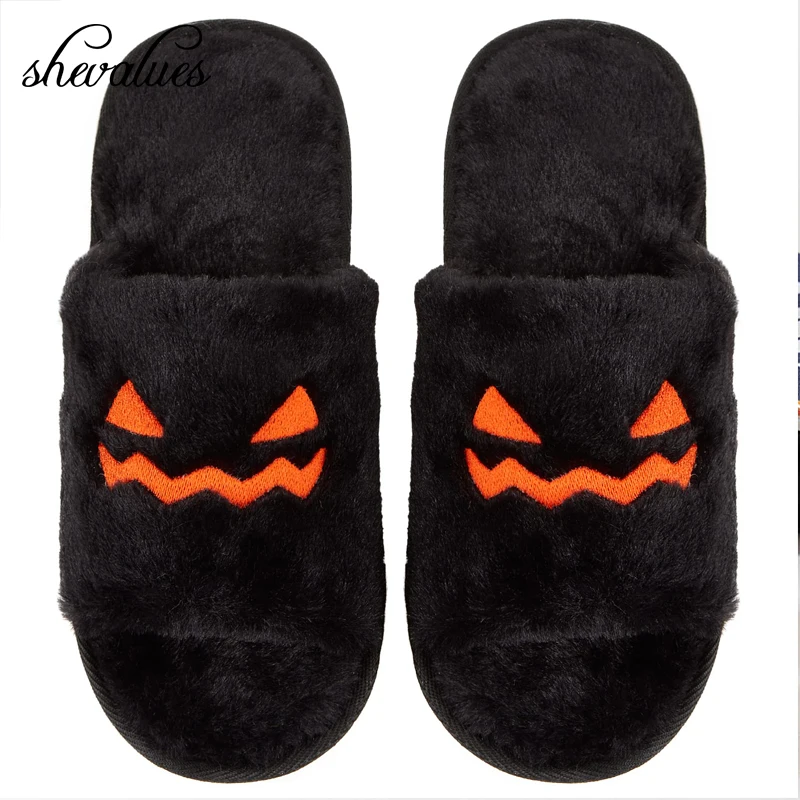 

Shevalues Halloween Plush House Slippers Women Pumpkin Soft Fluffy Fuzzy Slippers Funny Kawaii Shoes Gift For Girls Girlfriends