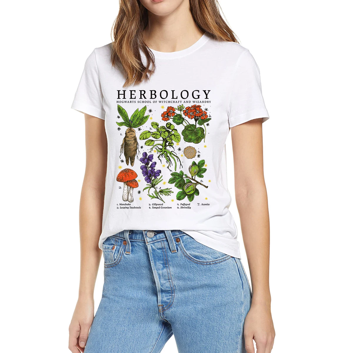 

100% Cotton Herbology T Shirt Plants Mushroom Harajuku Summer Women Casual Novelty Oversized T-Shirt Unisex Loose Tops Tee Gift