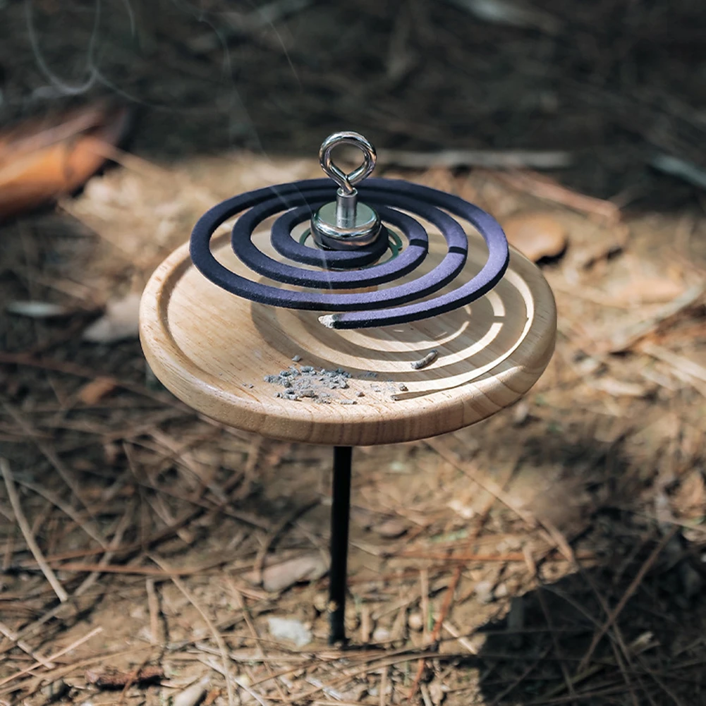 

Mosquito Coil Holder Oak Wood Round Hanging Camping Home Outdoor Incense Stand for Outdoor Traveling Supplies