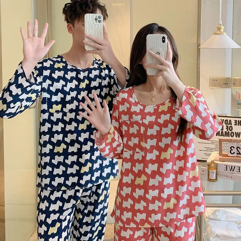 2023 Age season cotton silk lovers pajamas for men and women long sleeve cotton thin summer suit leisurewear loose big yards
