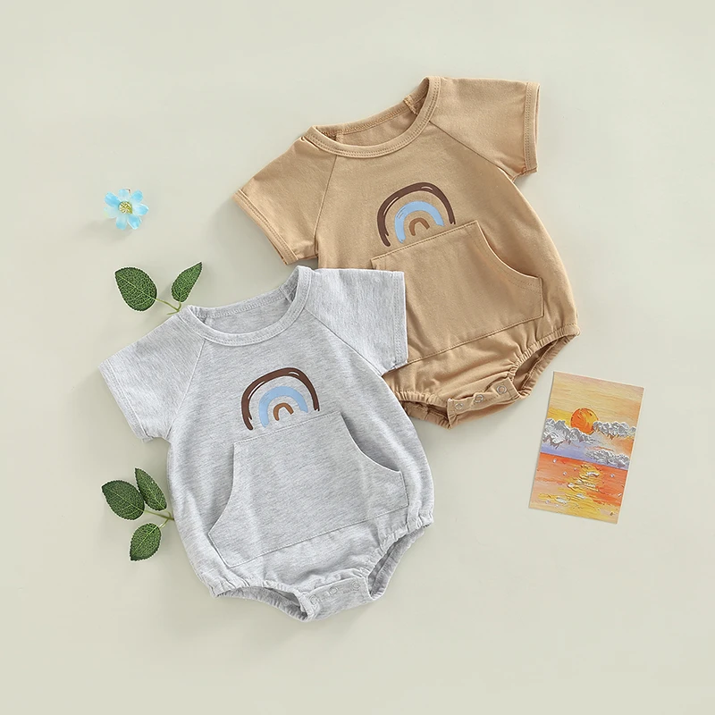 

Baby Newborn Bodysuit Short Sleeve Rainbow Pattern Printing Round Neck Jumpsuit Outfit