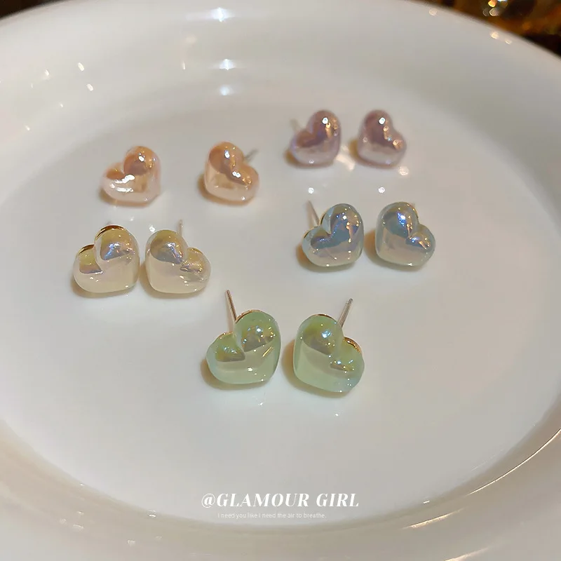 

Silver Needle Pearl Love Earrings Korea Simple Lovely Ins Small And Delicate Temperament Female