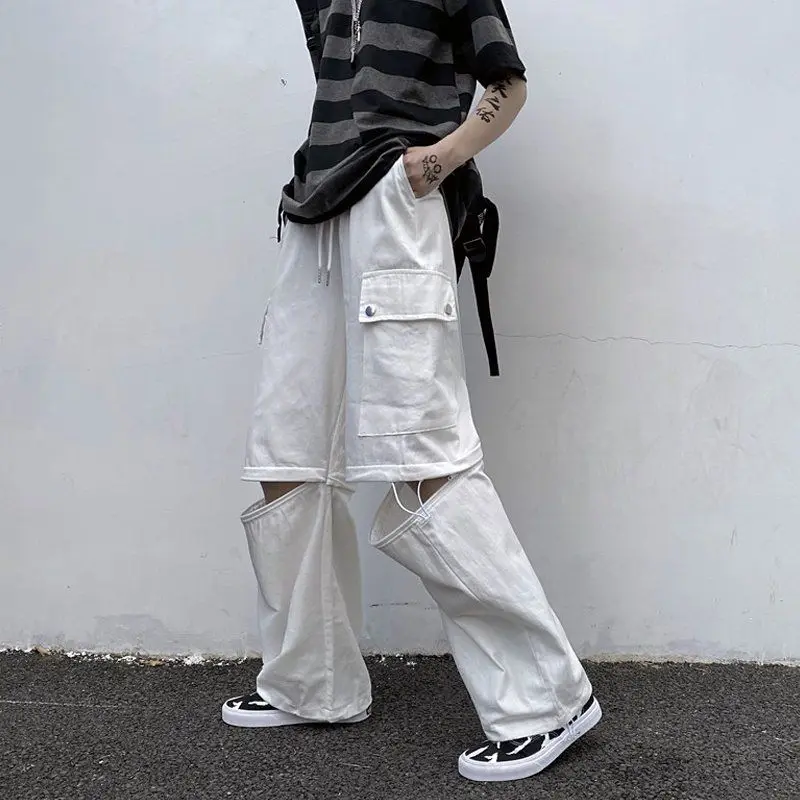 

Korean High Street Personality Trend Straight Cargo Pants Pants Ins Loose Two Wear Wide Leg Pants Casual Pants for Men and Women