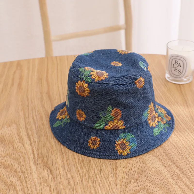 

2022 Cotton flower print Bucket Hat Fisherman Hat outdoor travel Sun Cap for Children boy and girl 38