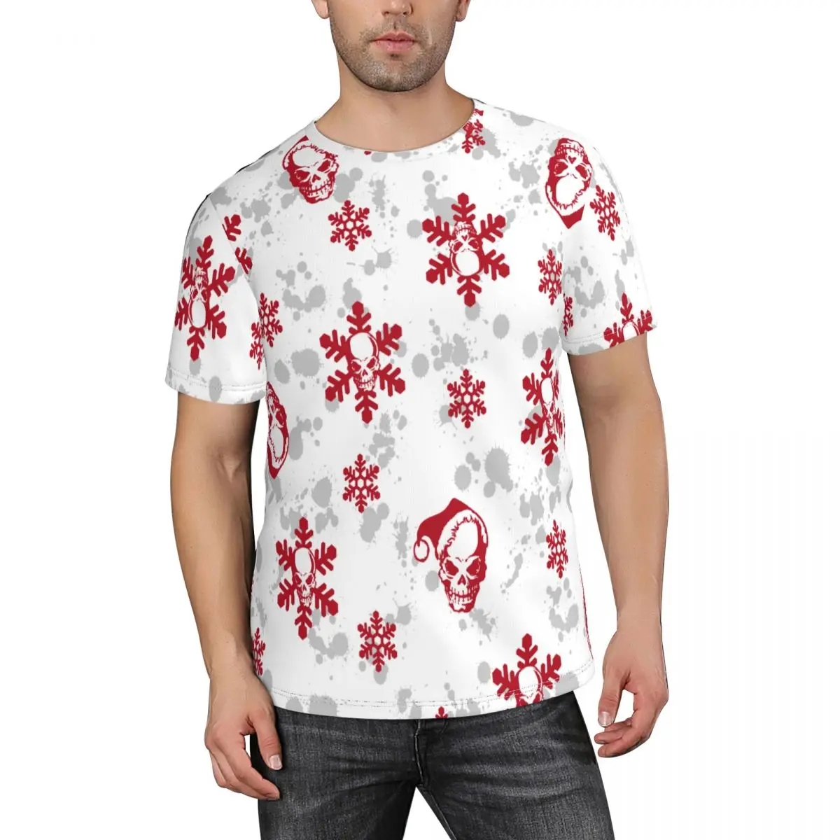 

Футболка мужская с коротким рукавом, тенниска с круглым вырезом, майка с принтом Красного Черепа и снега