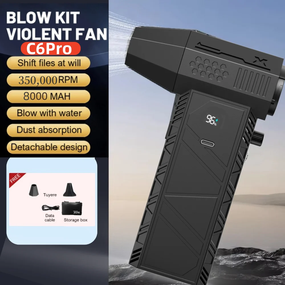 

350000 RPM Сильный воздуходувка C6/C6Pro Турбовентилятор Бесщеточный турбоструйный вентилятор Беспроводной автомобильный пылесос для очистки пыли и листьев
