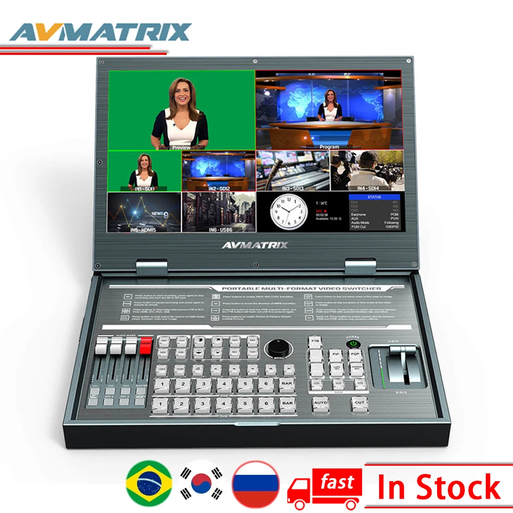 

AVMATRIX PVS0615 Multi-Format Video Switcher With Monitor 6 Channel HDMI For Media Live Broadcasts Screen