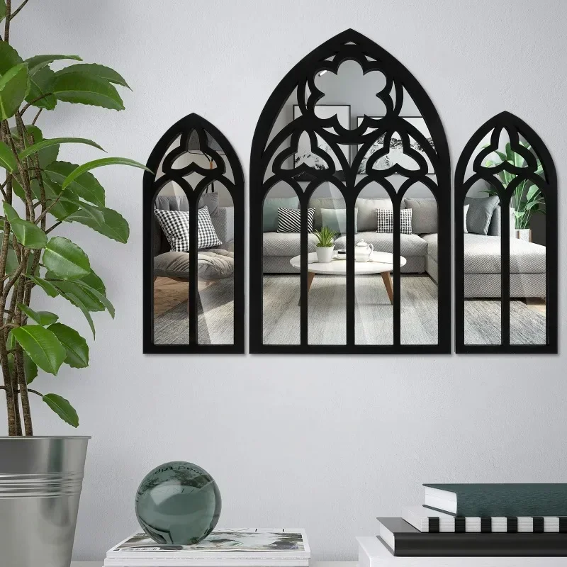 

Креативное домашнее зеркало, готическое зеркало для окна собора, декоративное настенное деревянное черное зеркало с аркой, домашний декор