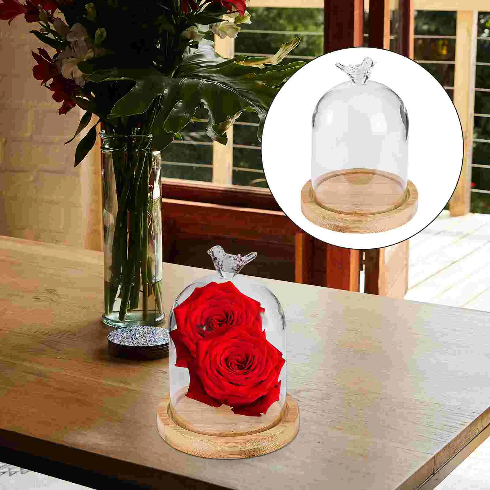

Glass Display Dome with Base Preserved Flower Cloche Bird Style Transparent Flower Cover Dome Ornament Clear Dome for Home