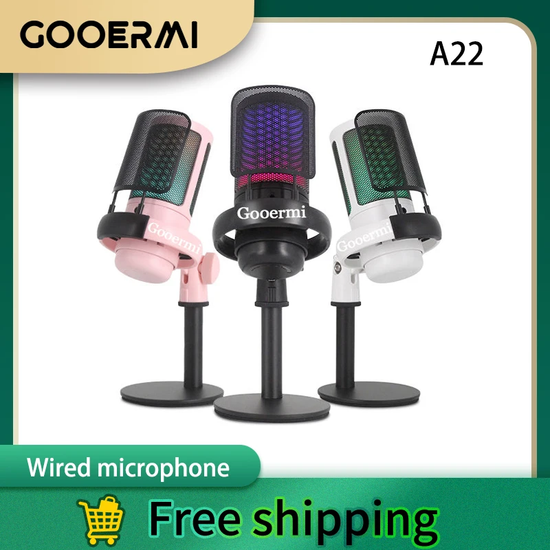 Фото GOOERMI A22 игровой ПК USB-микрофон подкаст конденсаторный микрофон поп-фильтр кнопка отключения звука для потокового передачи RGB компьютерный микрофон для PS4/5 №1