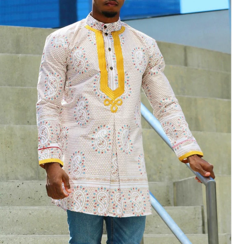 

Men Shirts 2022 New National Style Printed Arabic Embroidery Leisure Atmosphere High Collar Mens Shirt Button Tops Male Clothing