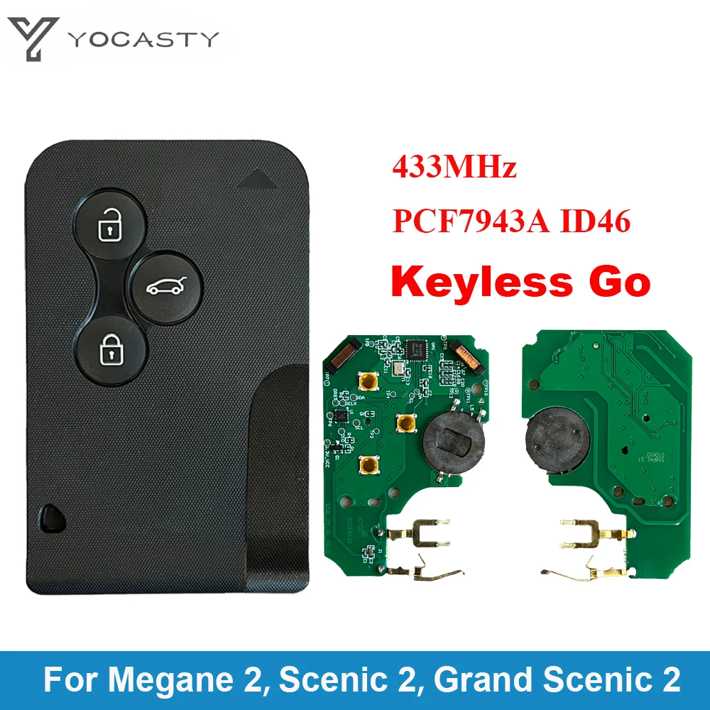 

YOCASTY 433 МГц PCF7943 ID46 Смарт-ключ-карта для Renault Megane II Scenic II Grand Scenic II 2003-2008 3 кнопки без ключа Go