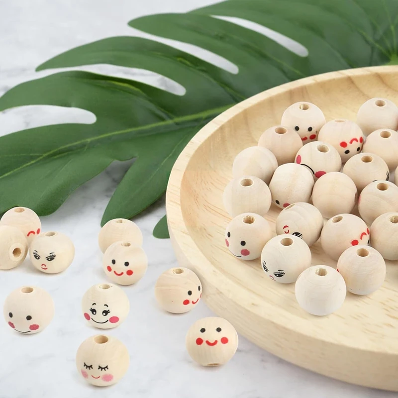 Упаковка из 100 деревянных бусин с лицом 20-миллиметровые деревянные шарики