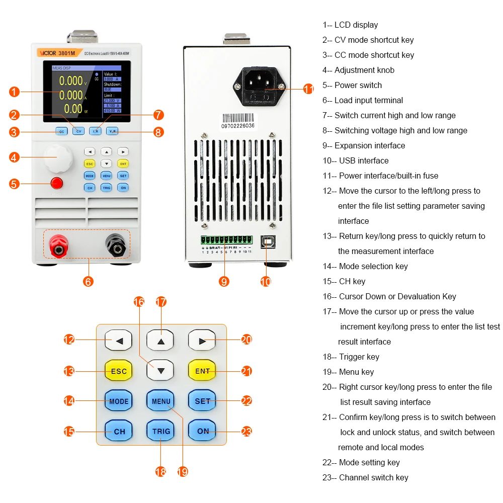 VICTOR 3824 2 8-дюймовая двухканальная программируемая электронная нагрузка