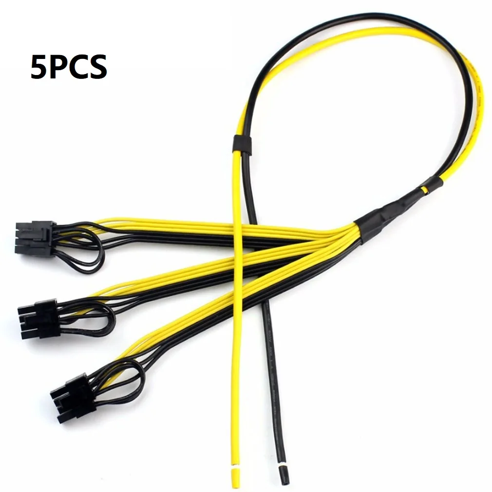 

5PCS 77cm Power Supply Cable 6+2 Pin Card Line 1 to 3 6pin + 2pin Adapter Cable 12AWG+18AWG Splitter Wire for Miner Mining BTC