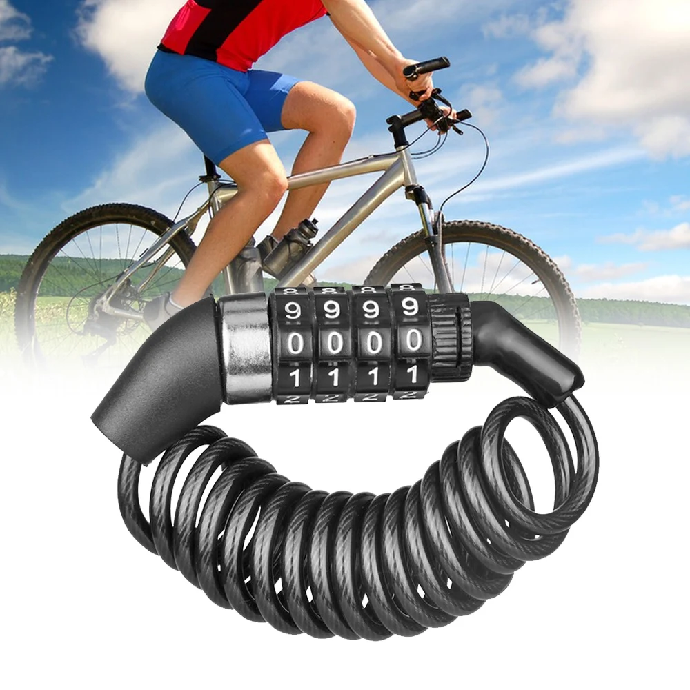 

Bicycle Lock MTB Bike Motorcycle Helmet Lock Chain 4 Digit Password Combination Portable Anti-theft Cable Lock Cycling Parts