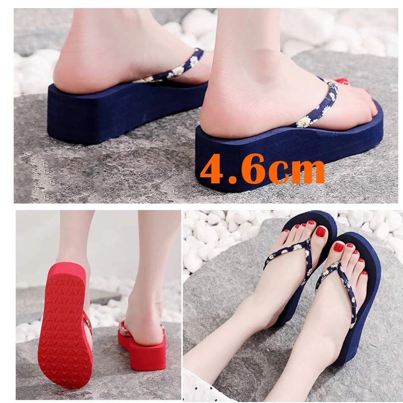 Summer Outdoor Beach Women's Flip Flops Fashion Bohemian Flowers Print Casual Comfortable Platform Wedges Slippers Women 2023
