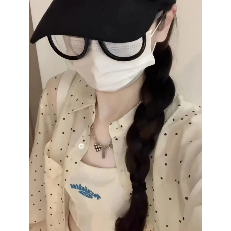 Женская рубашка в горошек средней длины тонкое свободное Бандажное платье