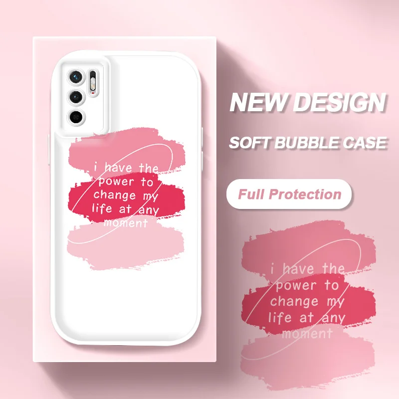 

Soft Bubble Case for Xiaomi Redmi Note 10 10T 11 11S 11T 9 9T Poco M3 M4 Pro 5G Cream Tricolor English Shockproof Phone Cover