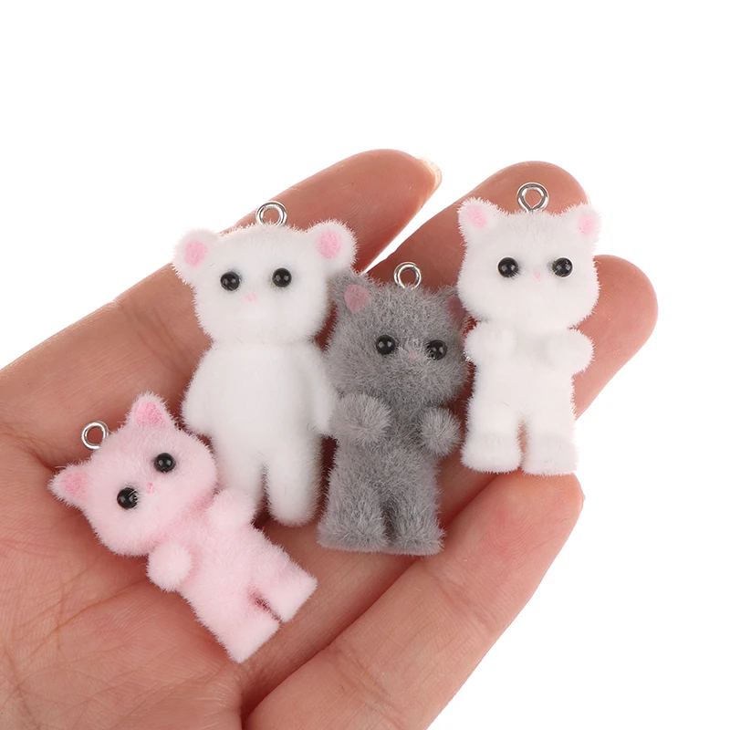 2 шт. кулон с котом и медведем Kawaii 3D пушистые флокированные подвески миниатюрные