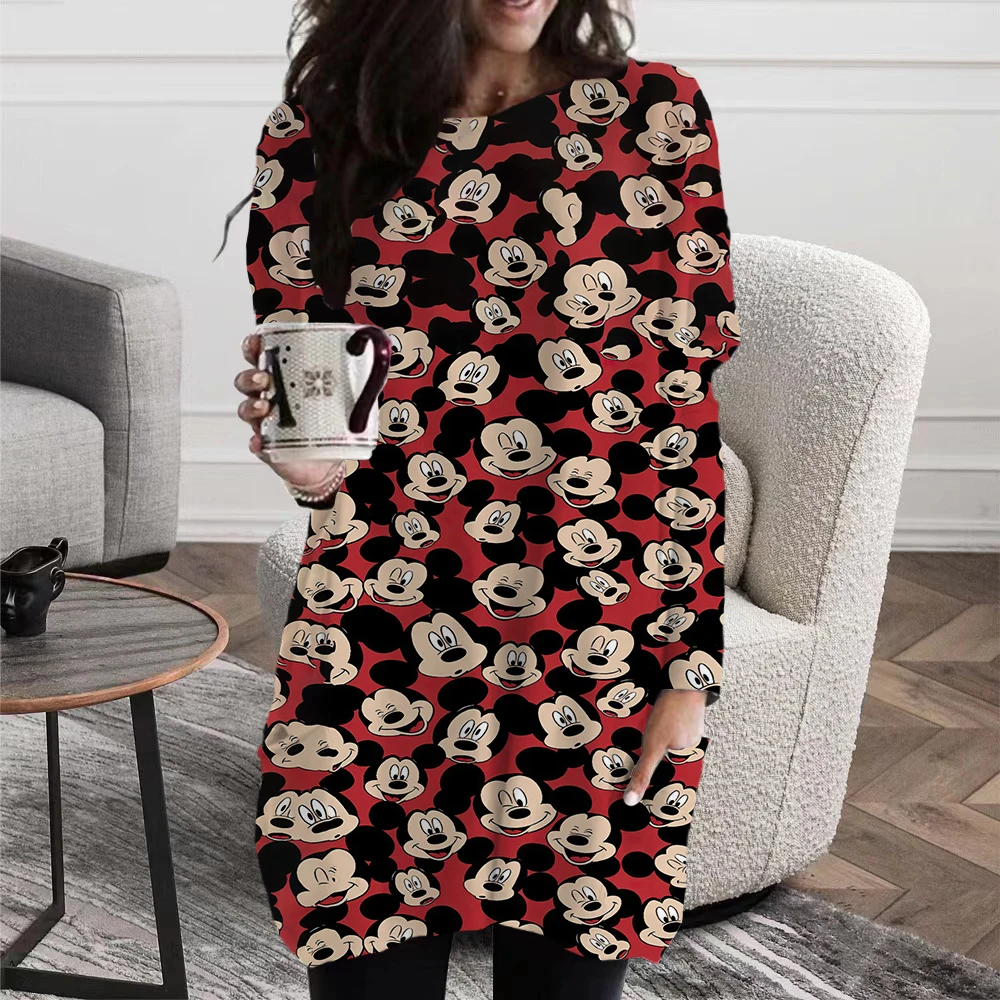 Cartoon print long sleeve T Shirt Women's Spring Fall Fashion T Shirt Women's Casual pocket loose dress Mujer De Moda 2022