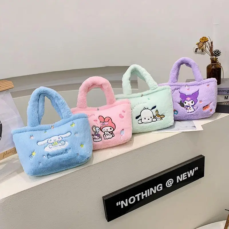 

Japan Sanrio Bag Plush Cartoon Pattern Melody Kuromi Cinnamoroll High Looking Portable Super Cute Student Children Plush Handbag