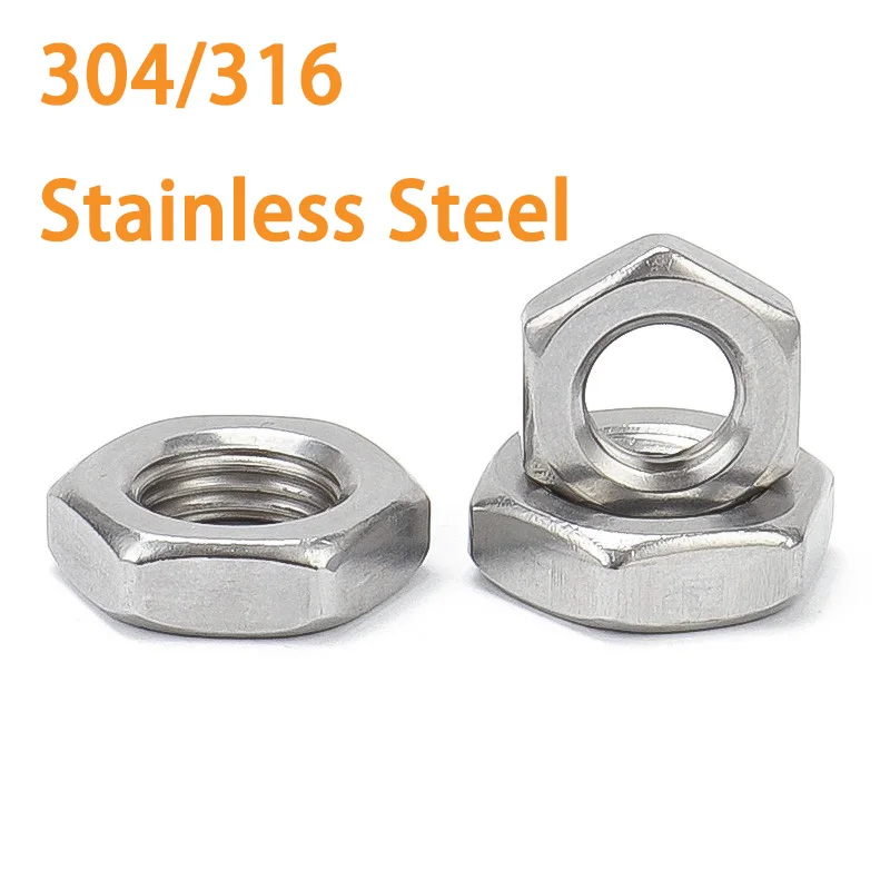 

1-20Pcs M3 M4 M5 M6 M8 M10 M12 M14 M16 M20 316 Stainless Steel 304 A2-70 Stainless Steel Flat Hex Hexagon Thin Nut Jam Nut