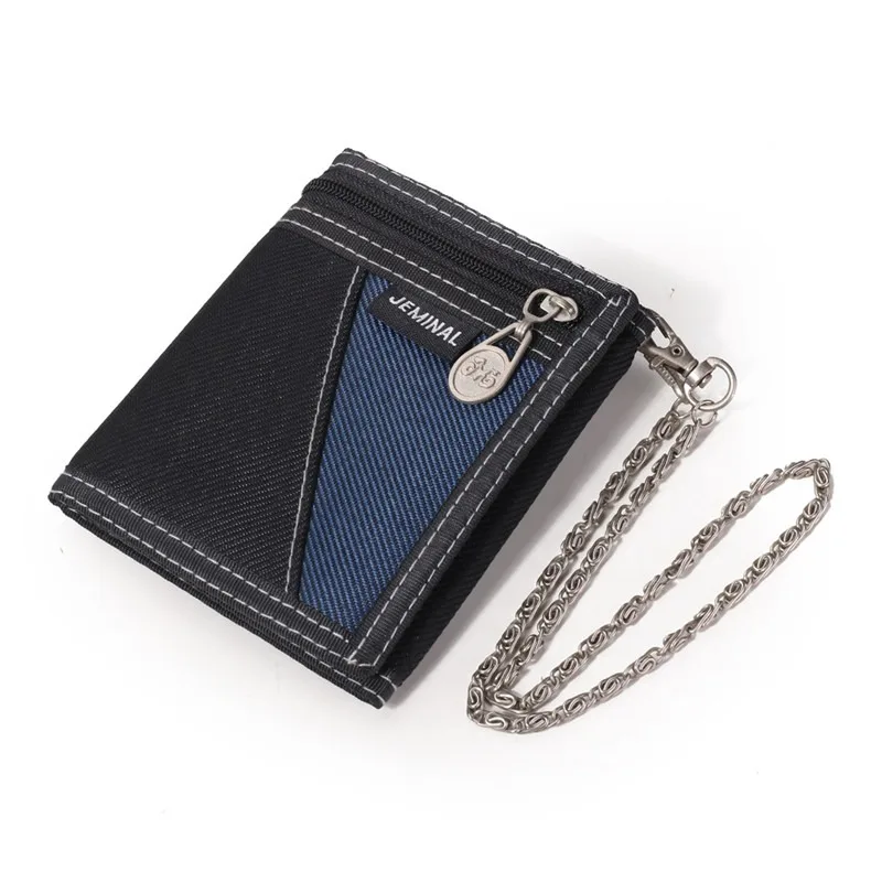 

New Arrival Men Wallets Good Quality Canvas Fabric Short Clutch Bag Male Fashion Metal Chain Money Bags Two Fold Coin Wallet