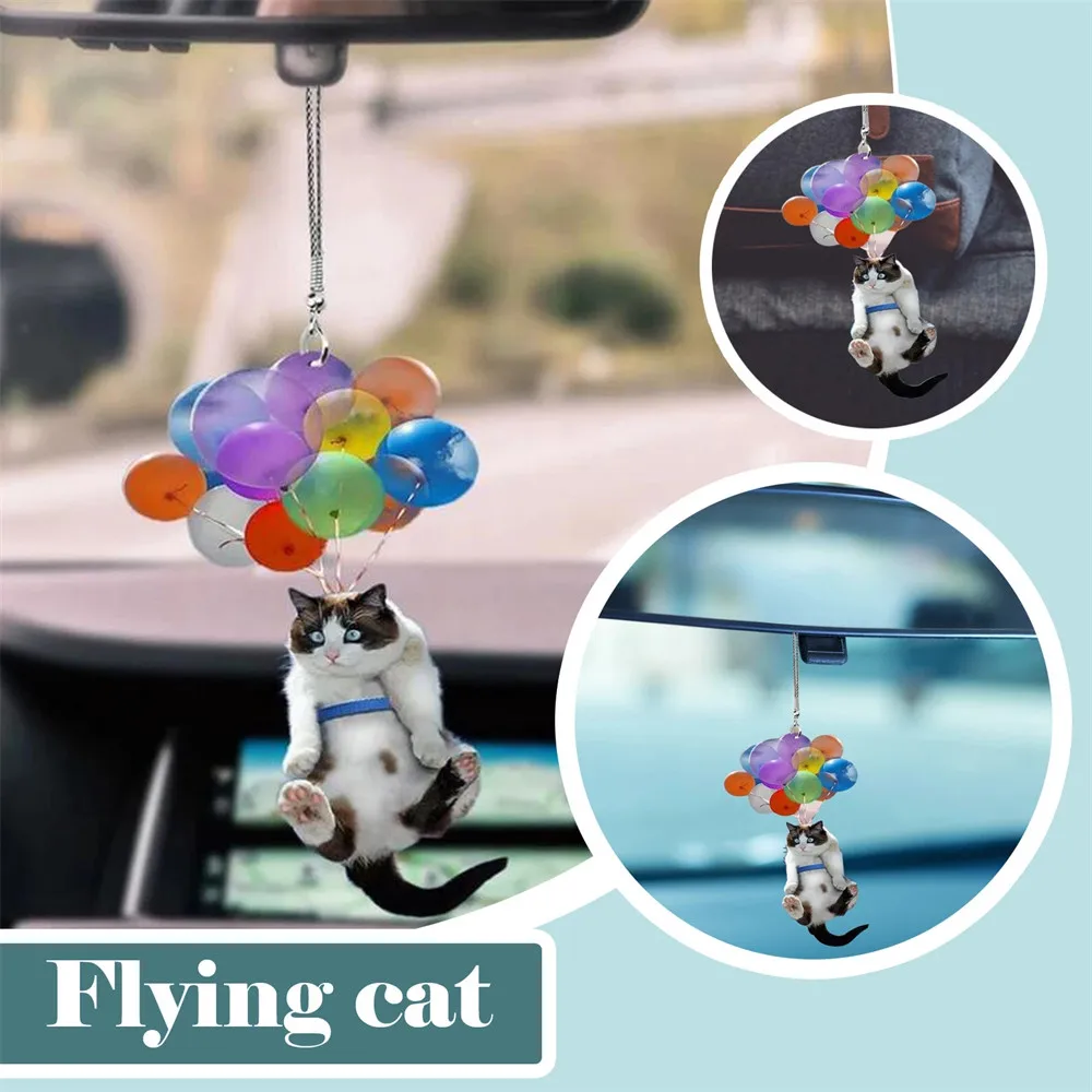 

Car Decorative Colorful Balloon Cat Hanging Ornament Acrylic Car Pendant Universal Interior Accessories Women Girls Gifts