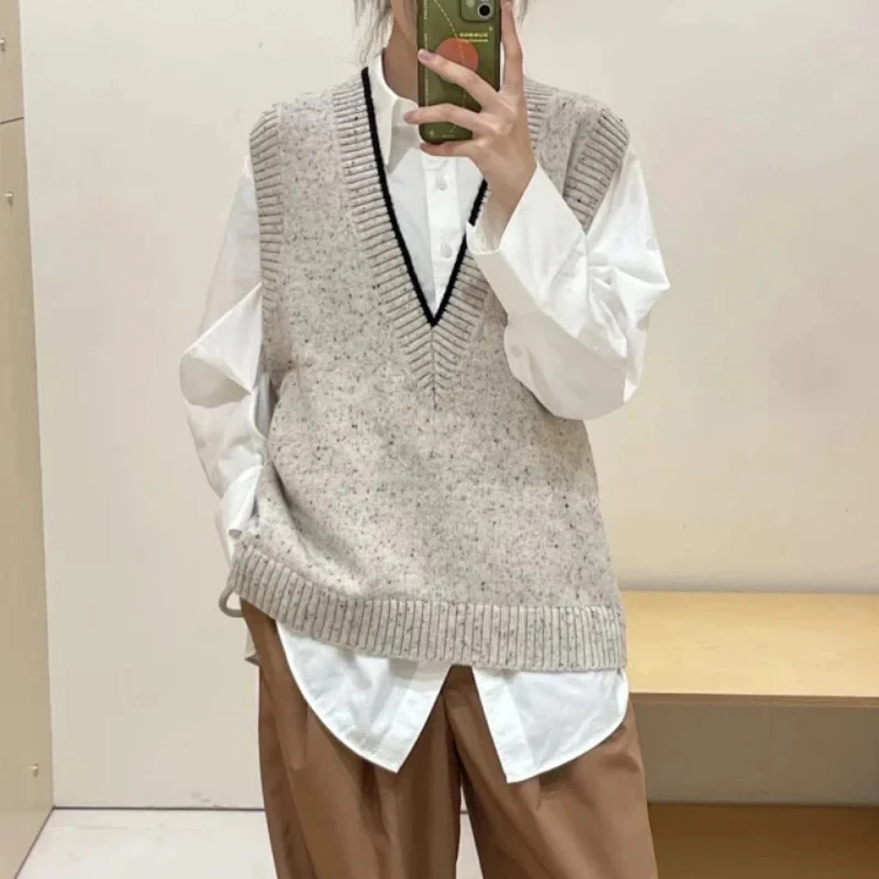 

Женский контрастный Блестящий свитер с V-образным вырезом, Новинка осени 2022, Женский Повседневный Свободный пуловер, универсальный свитер