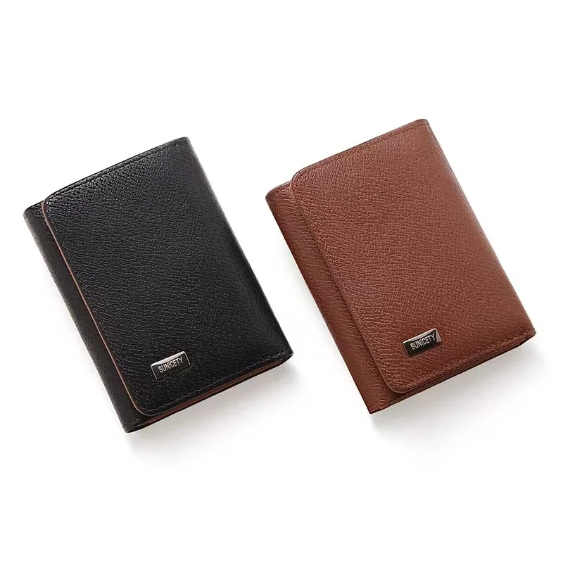 New European And American RFID Anti-Theft Brush Short Men's Wallet Multi-Functional High-Quality Leather Dollar Clip
