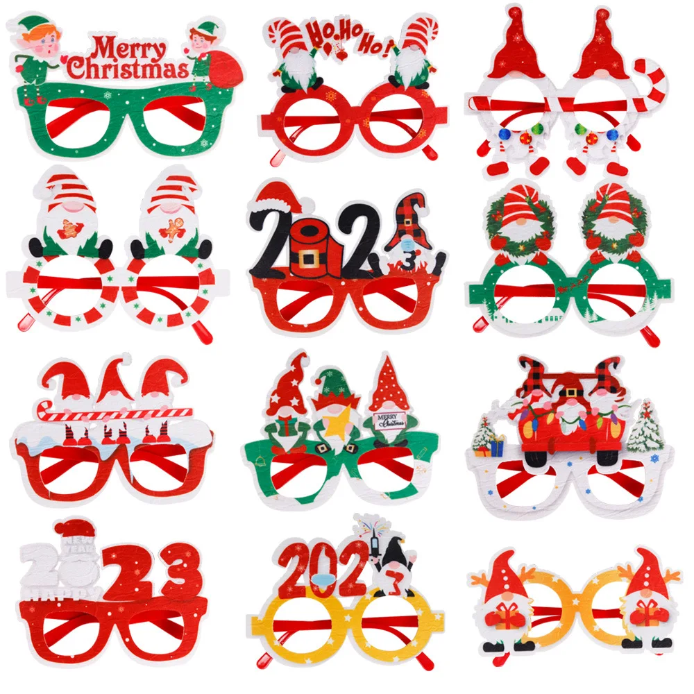 

2Pcs Santa Claus Xmas Tree Elk Felt Glasses Frame Christmas Glasses Photo Prop Christmas Decorations New Year Navidad Kids Gift