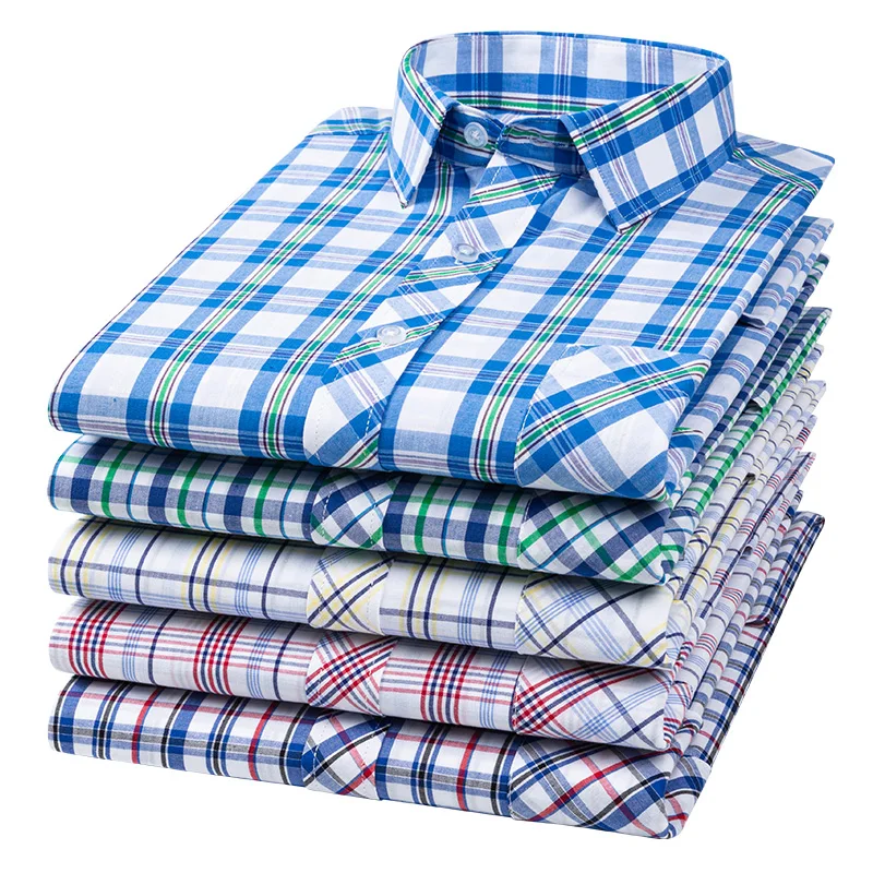 

2023 New Long Sleeve Casual Men Plaid Shirt Cotton Business Formal Style Office Mens Dress Shirts Clothes Multicolor Male Shirt
