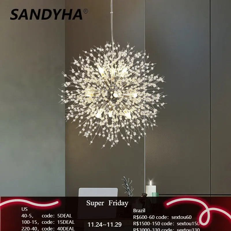 

SANDYHA Nordic Crystal Chandelier Dandelion Fireworks Living Dining Room Bedroom Home Decor Led Pendant Lamps Light Fixtures