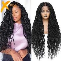 x tress synthetic long braided wigs for black women 13x4 lace front free part goddess faux locs 32 lace wig natural daily use