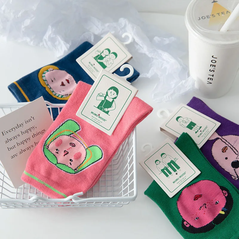

Cute Funny SocksSummer Pink Stockings Bright Green Cartoon Medium Tube Stockings Illustration Pile Stockings Kwaii Middle Tube