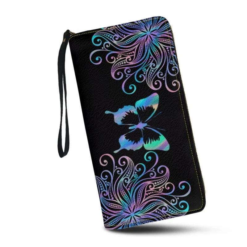 Belidome Mandala Butterfly Gift Cute Wristlet Wallet for Womens PU Leather Zip Around Purse RFID Blocking Card Holder Clutch Bag
