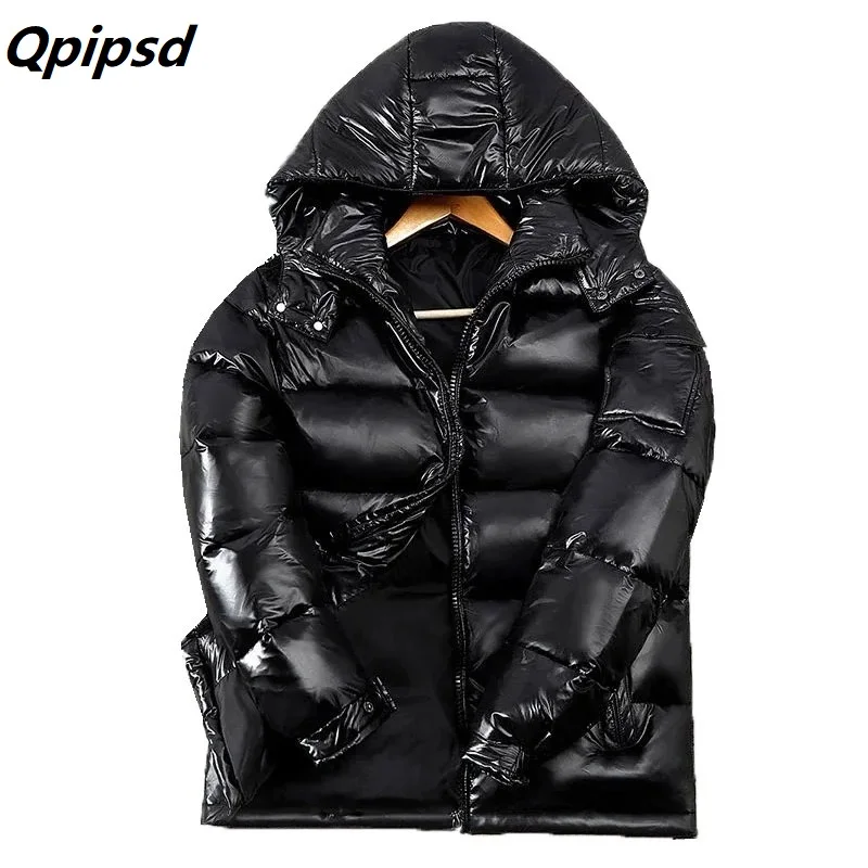 

Короткая блестящая пуховая куртка для женщин и мужчин, новинка 2021, модная Толстая Теплая Повседневная Свободная парка с капюшоном для женщи...