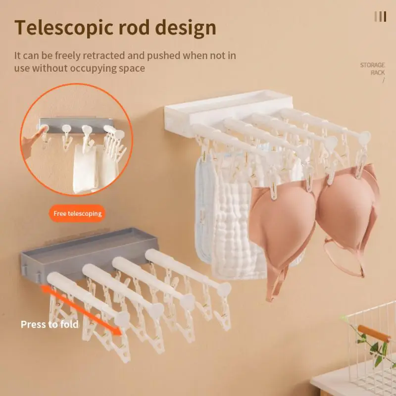 

Simple Design Drying Rack Wall-mounted Retractable Clothes Clip Socks Underwear Large Capacity Underwear Drying Holder Windproof