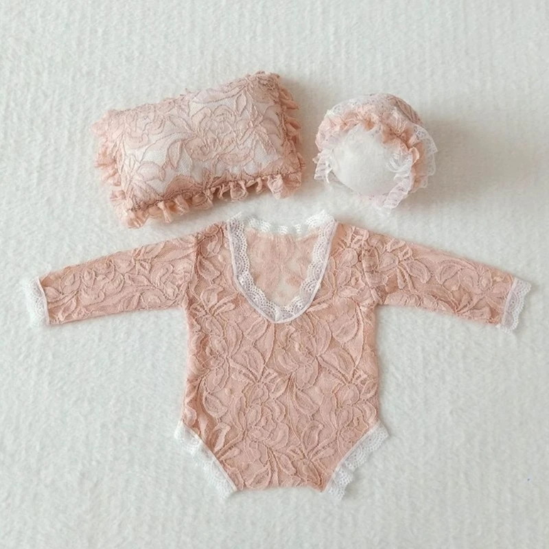 Реквизит для детской фотографии кружевной комбинезон и шапка подушка позы