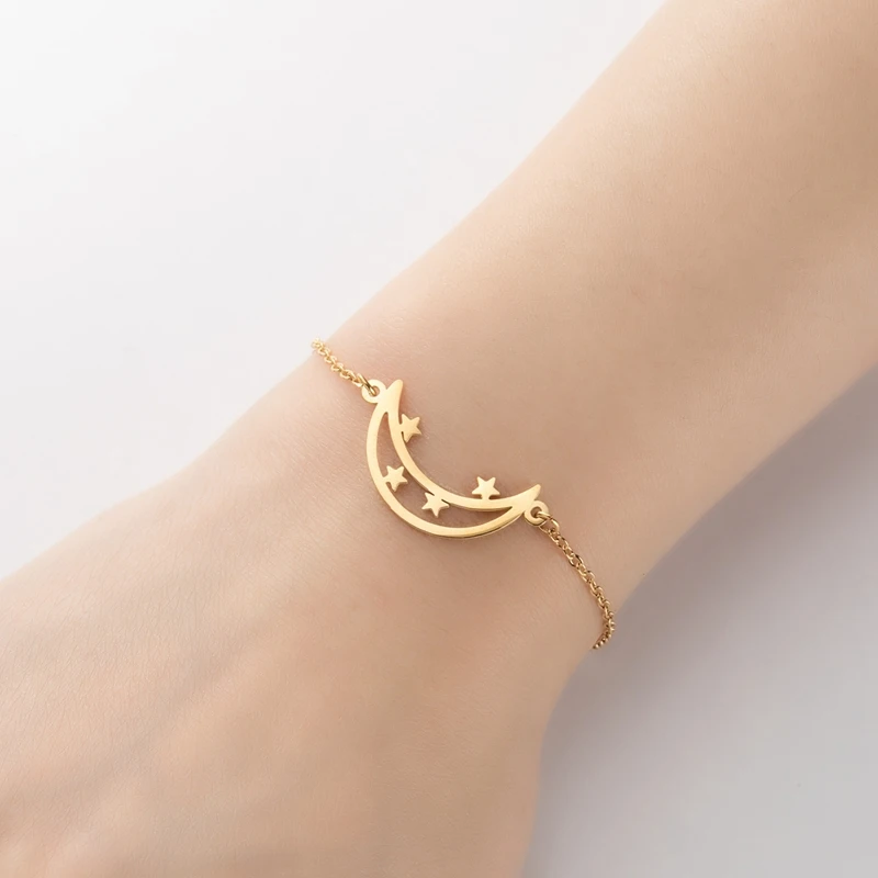 

Fashion Sun Moon Women Bracelet for Men Heart ECG Airplane Feather Stainless Steel Jewelry Friend Gift Cool Accessories Bangle