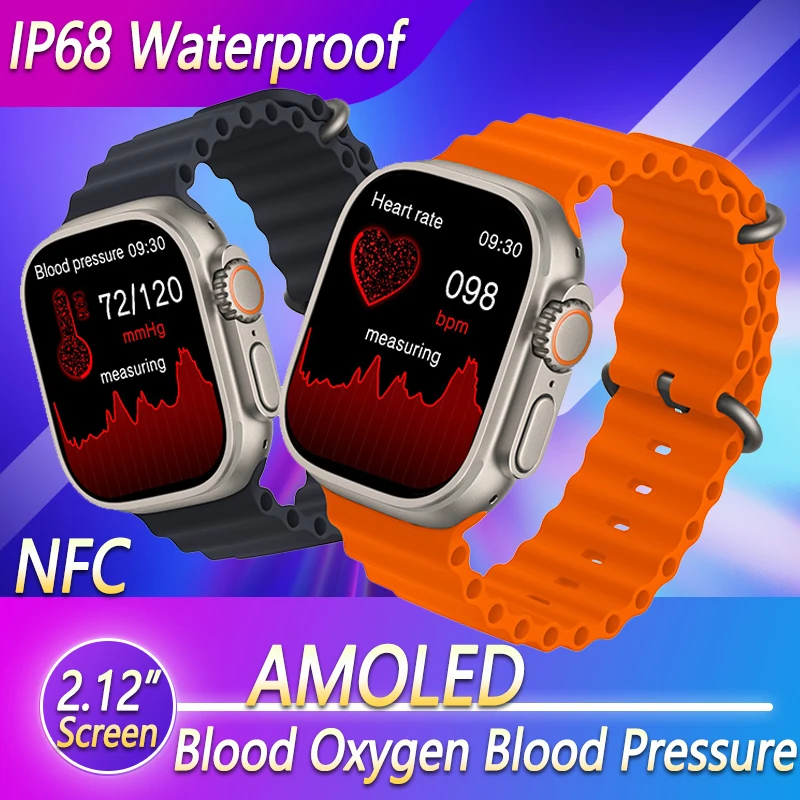 

NEW Upgrade HK8 PRO MAX Smart Watch Men 2.12” AMOLED Screen 15+ Sport mode NFC Oxygen Blood Pressure Bluetooth Call Smartwatch